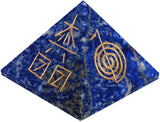 The Crystal Jewel Reiki Symbols carved on Lapiz Lazuli Pyramid Showpiece  -  3 cm