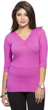 Maniac Solid Women's Round Neck, V-neck Yellow, Pink T-Shirt