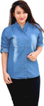 Aarti Collections Women's Self Design Casual, Formal Denim Light Blue Shirt