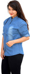 Aarti Collections Women's Self Design Casual, Formal Denim Light Blue Shirt