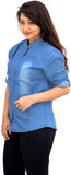 Aarti Collections Women's Self Design Casual, Formal Denim Light Blue Shirt