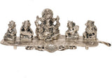 Monil Ganesha on Banana Leaf White Metal Pooja Idol 336 Showpiece  -  5 cm