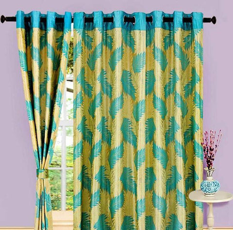 Aroma Comfort Polyester Blue Floral Eyelet Long Door Curtain