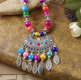 Dhrohar Multi Color Beads Alloy Leaves Silver Plated Alloy Necklace