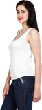 Mustard Solid Women's Scoop Neck White T-Shirt