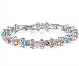 NEVI Multi Coloured Designer Brass Swarovski Crystal Rhodium Bracelet