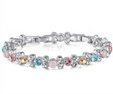 NEVI Multi Coloured Designer Brass Swarovski Crystal Rhodium Bracelet