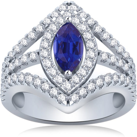 Vivre Jewels Silver Sapphire, Cubic Zirconia Ring