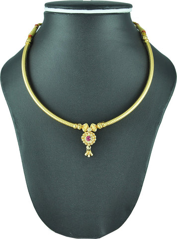 Womens Trendz Kolhapuri Saaj Thushi Crystal Yellow Gold Plated Alloy Necklace