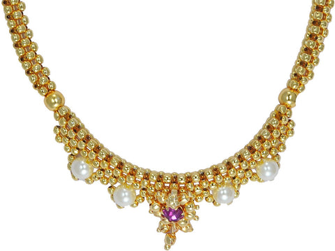 Womens Trendz Kolhapuri Saaj Thushi Crystal Yellow Gold Plated Alloy Necklace