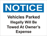 Clickforsign Vehicles parked Illegally will be towed at owner's expense Emergency Sign