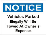 Clickforsign Vehicles parked Illegally will be towed at owner's expense Emergency Sign