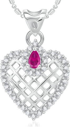 VK Jewels Reticular Heart Rhodium Cubic Zirconia Alloy Pendant