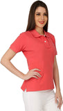 The Cotton Company Solid Women's Polo Neck Pink T-Shirt