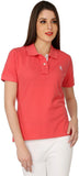 The Cotton Company Solid Women's Polo Neck Pink T-Shirt