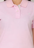 The Cotton Company Solid Women's Polo Neck Pink T-Shirt