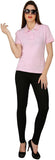 The Cotton Company Solid Women's Polo Neck Pink T-Shirt