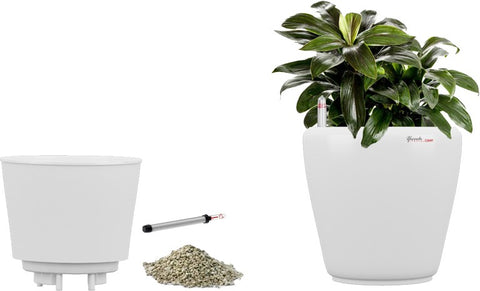 Yuccabe Italia Stoic White Self Watering Planter Plant Container Set