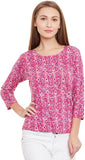 PURYS Printed Women's Round Neck Pink T-Shirt
