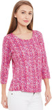 PURYS Printed Women's Round Neck Pink T-Shirt