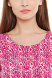 PURYS Printed Women's Round Neck Pink T-Shirt