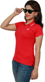 MIRICHI Printed Women's Polo Neck Red T-Shirt
