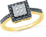 Radiant Bay Beauteous Black And White Yellow Gold Diamond 18 K Ring