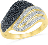 Radiant Bay Voluminious Black and White Yellow Gold Diamond 18 K Ring