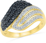 Radiant Bay Voluminious Black and White Yellow Gold Diamond 18 K Ring