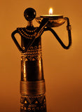 Lal Haveli Decorative Hand Painted Iron African Lady Tealight Stand Showpiece  -  30.48 cm