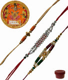 Laviva Set of Three Fancy & Stone Rakhis with Thali Design Designer Rakhi