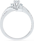 Radiant Bay Striking Three Stone White Gold Diamond 14 K Ring