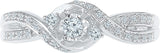 Radiant Bay Striking Three Stone White Gold Diamond 14 K Ring