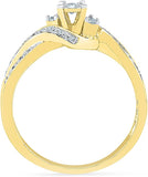 Radiant Bay Striking Three Stone Yellow Gold Diamond 14 K Ring