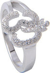 Amantran Jewels Om shaped Silver Zircon Sterling Silver Ring