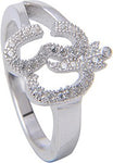 Amantran Jewels Om shaped Silver Zircon Sterling Silver Ring