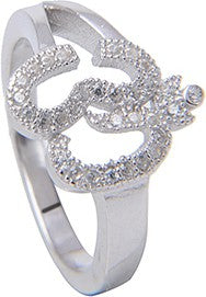 Amantran Jewels Om shaped Silver Zircon Sterling Silver Ring