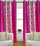 Handloomhub Polyester Pink Floral Eyelet Door Curtain