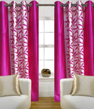 Handloomhub Polyester Pink Floral Eyelet Door Curtain