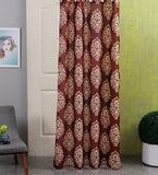 SWHF Cotton Maroon Striped Eyelet Window & Door Curtain
