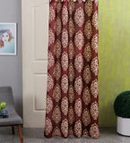 SWHF Cotton Maroon Striped Eyelet Window & Door Curtain