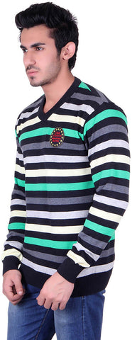AUSTIN WOOD Striped V-neck Casual Men's Sweater