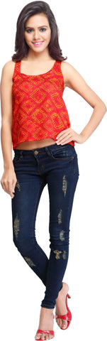 Urban Fashion Bank Casual, Party, Festive, Lounge Wear Sleeveless Printed Women's Top