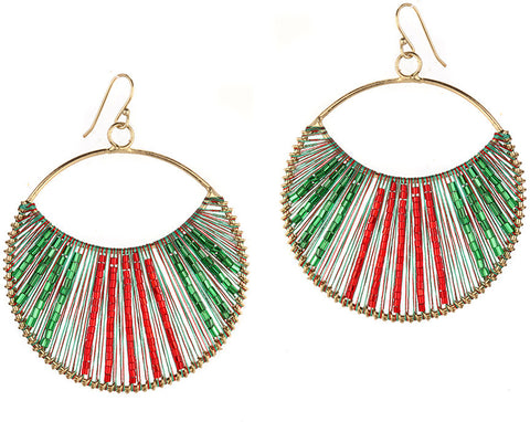 Trinketbag Red And Green Thread And Bead Alloy Dangle Earring
