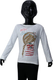 Starsy Printed Girl's Round Neck White T-Shirt