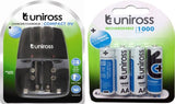 Uniross Compact 9V Battery Charger & 4U AA 1000 Series Rechargeable Battery  Camera Battery Charger