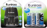 Uniross Compact 9V Battery Charger & 4U AA 1000 Series Rechargeable Battery  Camera Battery Charger