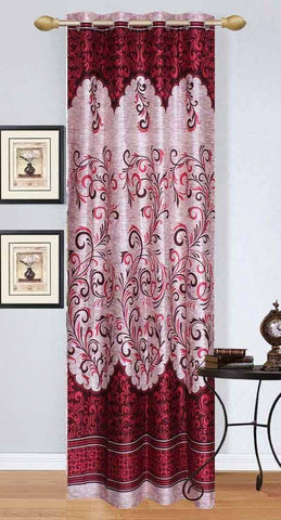 Ville Style Polyester Maroon Floral Eyelet Door Curtain