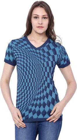C9 Checkered Women's V-neck Blue T-Shirt
