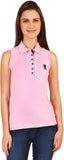 run of luck Solid Women's Polo Neck Pink T-Shirt